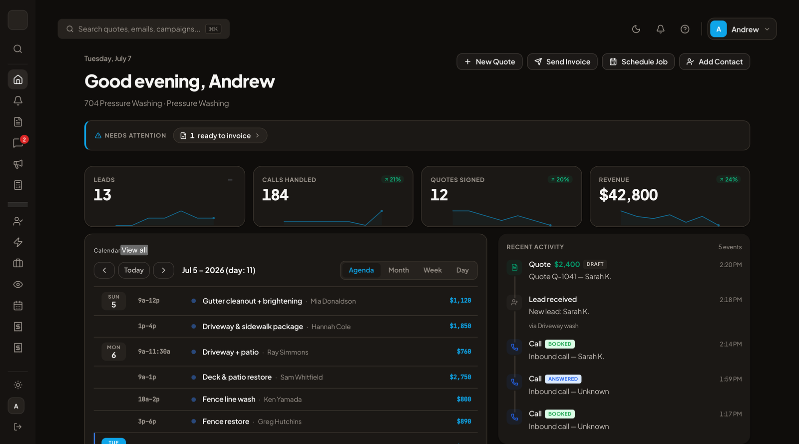 Stranex OS dashboard — the same business, on the desktop